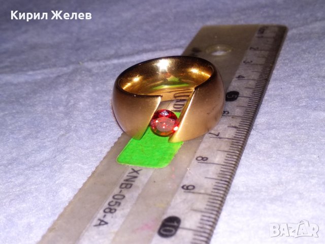 ВЕЛИКОЛЕПЕН с ДЕБЕЛА ПОЗЛАТА и ФАСЕТИРАН ГРАНАТ АРТ ПРЪСТЕН от БЛАГОРОДНА НЕРЪЖДАЕМА СТОМАНА 38670, снимка 16 - Пръстени - 41622884