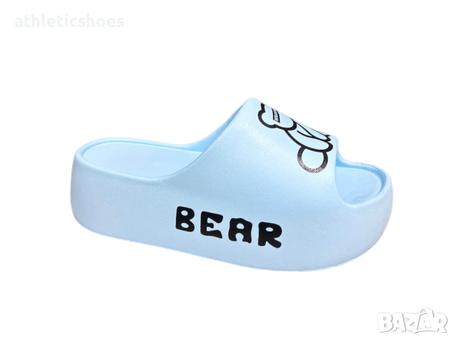 Дамски сини чехли -джапанки на платформа с мечета