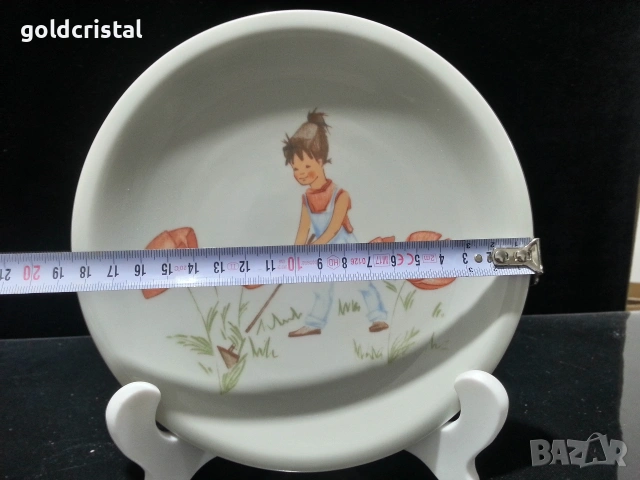 Стар български порцелан чиния с детски мотив, снимка 2 - Антикварни и старинни предмети - 53115464