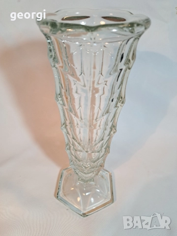 ретро стъклена релефна ваза 28/5, снимка 3 - Вази - 51965340