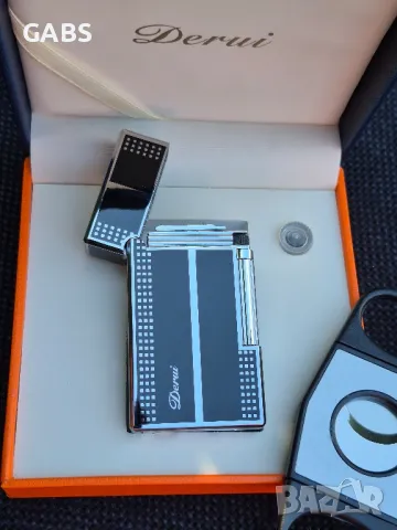 Луксозна газова запалка Derui с подарък резачка за пури,четири цвята, снимка 8 - Запалки - 50298940