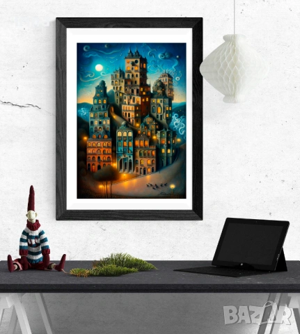 Картина  „Лунен квартал“- digital painting, снимка 3 - Картини - 53661193