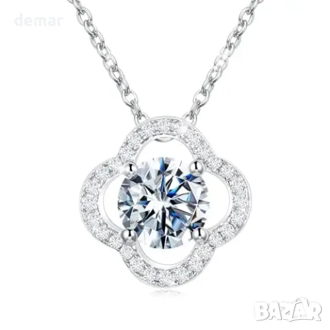 Дамско колие от сребро с 1 ct моасанит D/VVS1 и кръгла шлифовка, снимка 2 - Колиета, медальони, синджири - 55945943