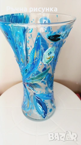 Големи ръчно рисувани стъклени вази, снимка 4 - Декорация за дома - 47083242