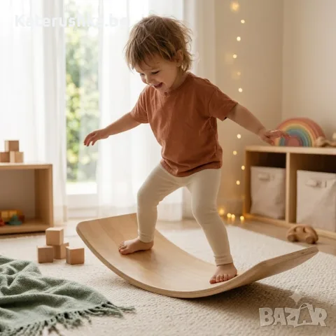 Дървена дъска за баланс, балансборд за деца, wobble board, Монтесори играчка