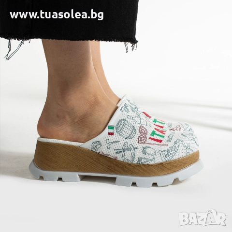 Анатомични чехли на платформа от естествена кожа | Марка Tuasolea, снимка 1