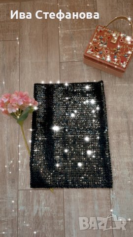  Черно блестящо парти бюстие one size топ  еластично с пайети , снимка 2 - Корсети, бюстиета, топове - 38804513