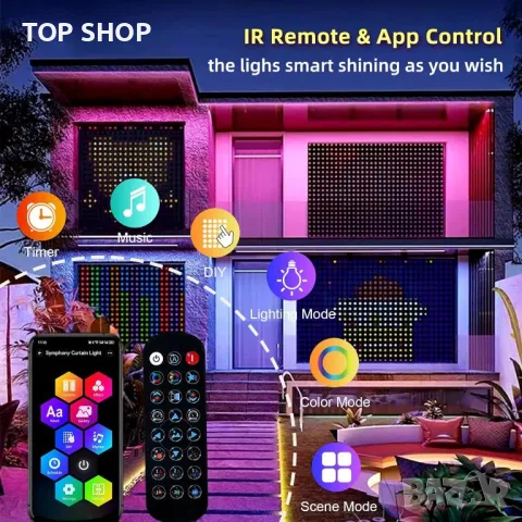 QINER светлини-завеса, 1x1m феерични светлини 400 светодиода, RGBIC, снимка 4 - Лед осветление - 49866138