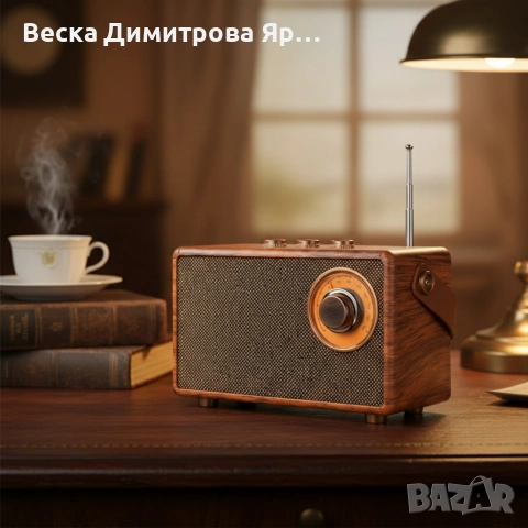 Bluetooth радио колонка AS23, 5W, 1500mAh, Кафява в ретро стил с кожена дръжка