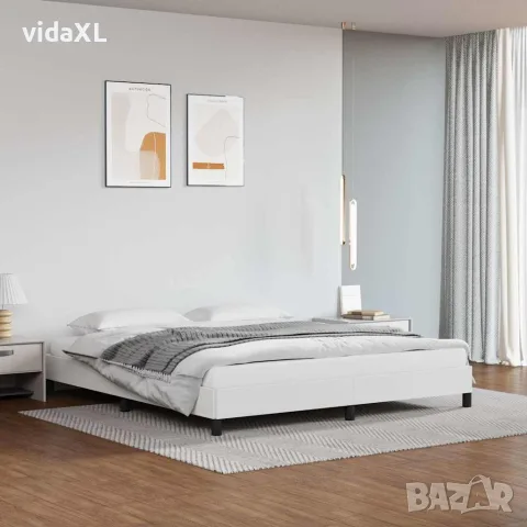 vidaXL Рамка за легло бяла 160x200 см изкуствена кожа, снимка 2 - Спални и легла - 56147221