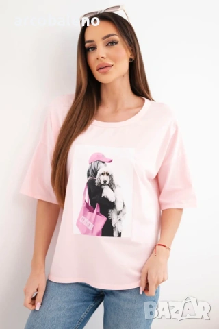 Дамска памучна тениска с къс ръкав и модерна щампа, 9цвята , снимка 12 - Тениски - 53864968