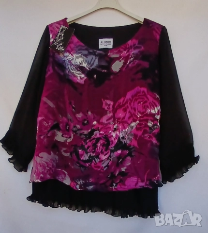 Дамска луксозна  копринена блуза с прозрачни черни ръкави., снимка 3 - Туники - 51826347