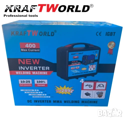 Инверторен Електрожен 400А KraftWorld + Соларни Очила – с Дисплей, Куфар, Кабели, Маска, Чукче, снимка 8 - Куфари с инструменти - 50641307