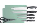 НОВИ! Комплект ножове 8 части 5 ножа ножица 2 дъски, снимка 1 - Прибори за хранене, готвене и сервиране - 40836522