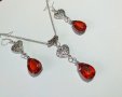 Прелестен комплект бижута в рубинено червено с орнаментирани сърца в цвят сребро , снимка 5