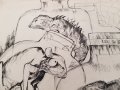 Картина Ина Тъмнева Хамелеони гущери рисунка туш 1983г., снимка 5