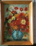 Маслена картина – Цветен букет в синя ваза, 30.5x23 см, снимка 1