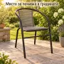 Градински стол с подлакътници, метална рамка и сива въжена оплетка, снимка 1