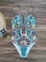 Нов цял бански костюм с дълбоки V-образни презрамки с цветя от кашу и триъгълник, 5цвята , снимка 10