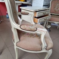 Комплект масив ретро кресла с маса антик бяло, снимка 7 - Столове - 40770522