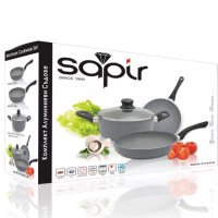 ✨Комплект тигани и тенджера SAPIR Marble Cook SP 1318 CS4B, 4 части, Мраморно покритие, снимка 3 - Съдове за готвене - 41799754