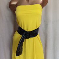 М Жълта рокля с черен кожен колан , снимка 5 - Рокли - 41593168