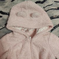 Детско пухкаво тънко розово палтенце с качулка (24 месеца), снимка 2 - Бебешки якета и елеци - 39036228