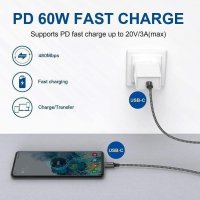 Zkapor USB C към USB C, 60W 20V/3A кабел за бързо зареждане, снимка 3 - USB кабели - 40198721