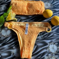 Нов патешко жълто бански костюм сет две части комплект М рипс рипсен , снимка 3 - Бански костюми - 41325719