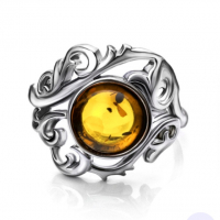 Сребърен пръстен с кехлибар, снимка 3 - Пръстени - 36510583