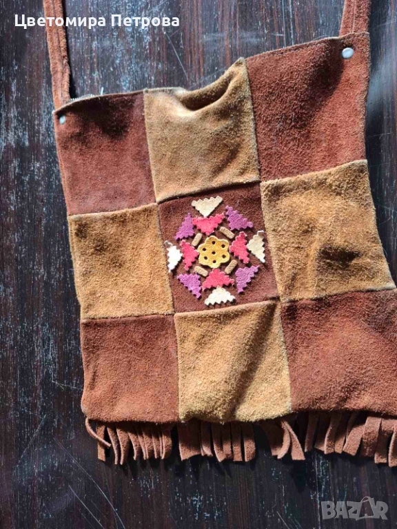 Уникална бохо чанта от естествен велур много запазена, снимка 1