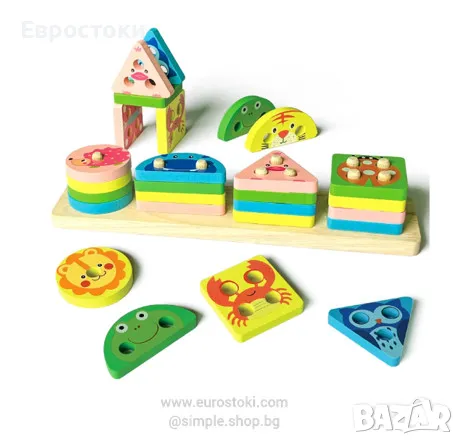 Дървена образователна игра Монтесори за асоцииране, сортиране и класифициране, с животни - Goujfol , снимка 1