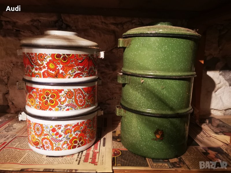 Кастрон/канчета за храна,емайлирани,подходящи за детска кухня и стари хора. Цена 49 лева за комплект, снимка 1