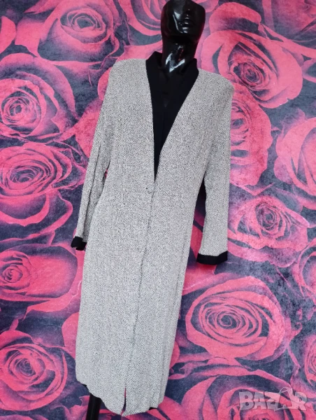 Бежово-зелено тънко сако до коляното Л, снимка 1