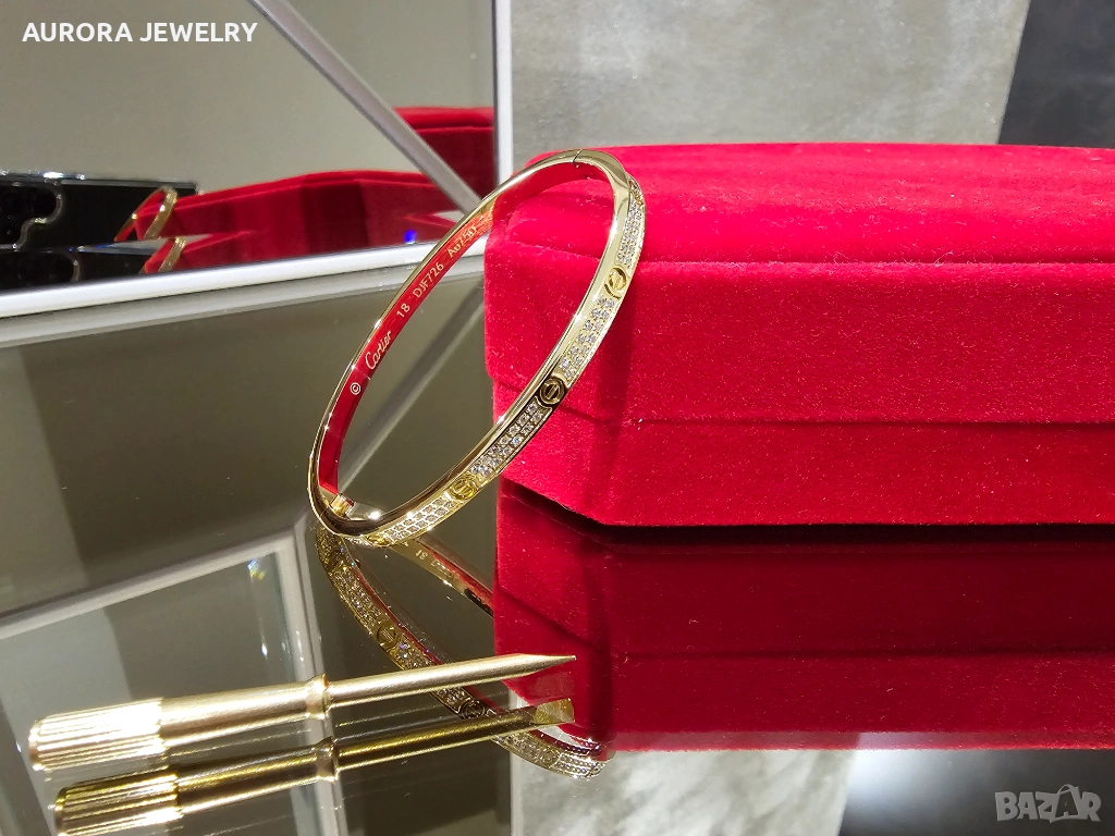 CARTIER Love Small Paved Gold Diamonds Гривна с Отверка, снимка 1