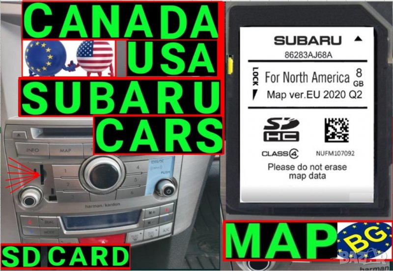 🚗 2023 Карти Навигация ъпдейт Субару SUBARU Канада Европейска SD card карта Outback Legacy Forester, снимка 1