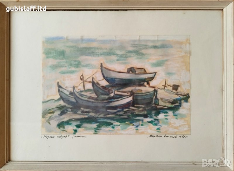 Картина, "Морски пейзаж", худ. М. Ангелов, 1981 г., снимка 1