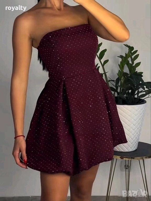 Рокля Бордо с Камъни , снимка 1