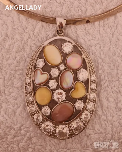 Сребърен пендатив с цветен седеф и циркони, снимка 1