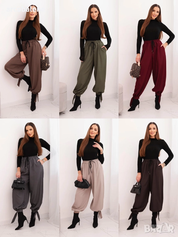 Дамски панталони с широки крачоли и връзки в долната част, 8цвята , снимка 1