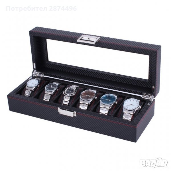2166 Луксозна карбонова кутия за часовници за 6 часовника, снимка 1