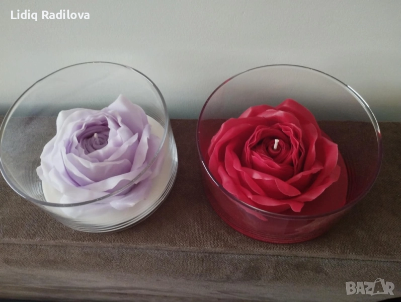 Свещ в чаша роза, снимка 1