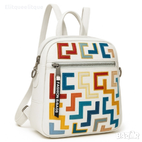 Дамска раница-чанта с цветен принт и регулируеми презрамки, снимка 1