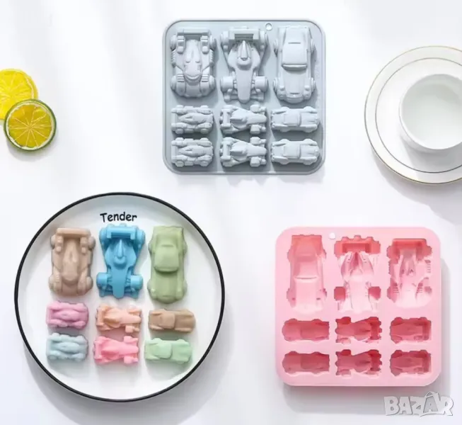 9 Коли кола автомобил Рали силиконов молд форма фондан шоколад гипс декор, снимка 1