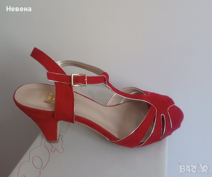 Дамски сандали Batа, естествена кожа червено и златно, 40 номер, снимка 1