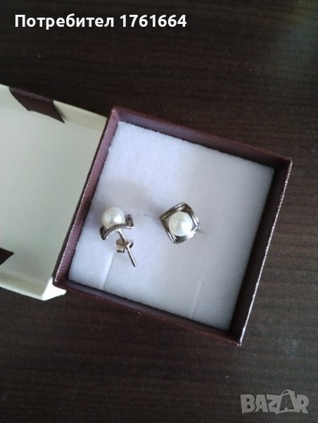 Сребърни обеци с бели перли, снимка 1