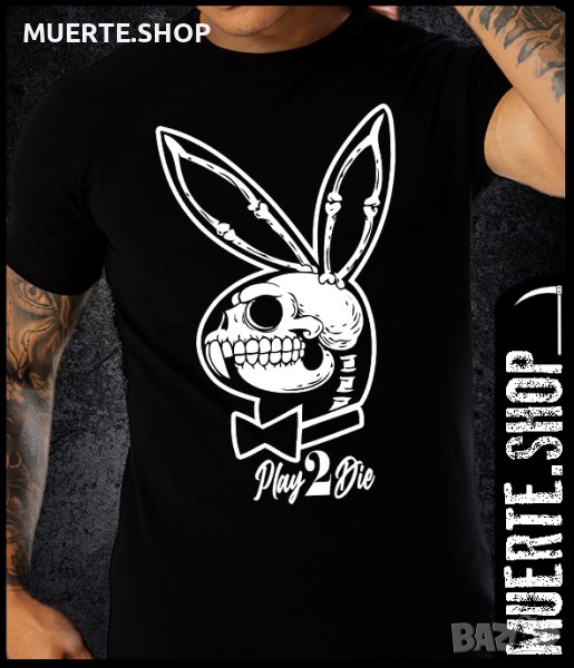 Черна тениска с щампа PLAY 2 DIE, снимка 1