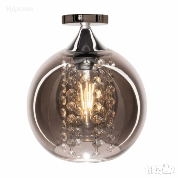 Луксозен плафон със стъклен абажур и кристали – стил, блясък и уют в един осветителен акцент, снимка 1