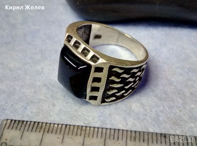 СТИЛНО ОРНАМЕНТИРАН СКЪПОЦЕНЕН СРЕБЪРЕН ПРЪСТЕН ЛАКИРАНО СРЕБРО 925 с ШЛИФОВАН ЧЕРЕН ОНИКС 49305, снимка 1