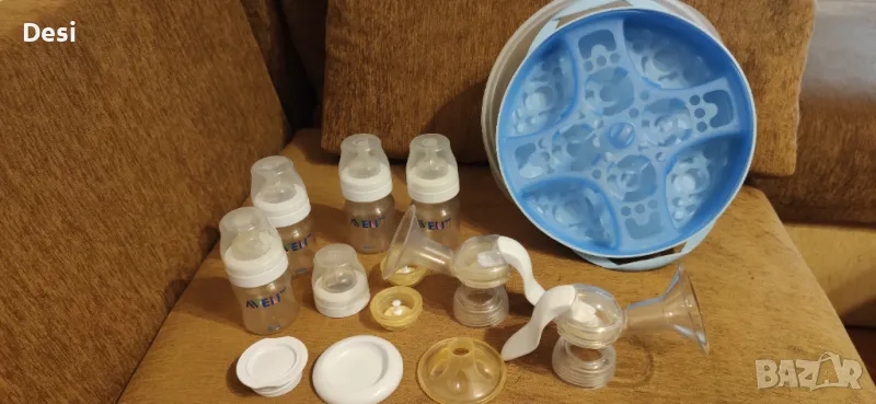Avent 2 помпи за кърма 4бр шишета Авент + стерилизатор Бертони, снимка 1